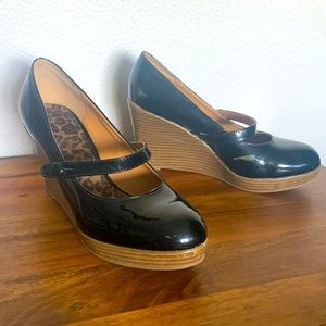 Patent vegan leather wedge heels